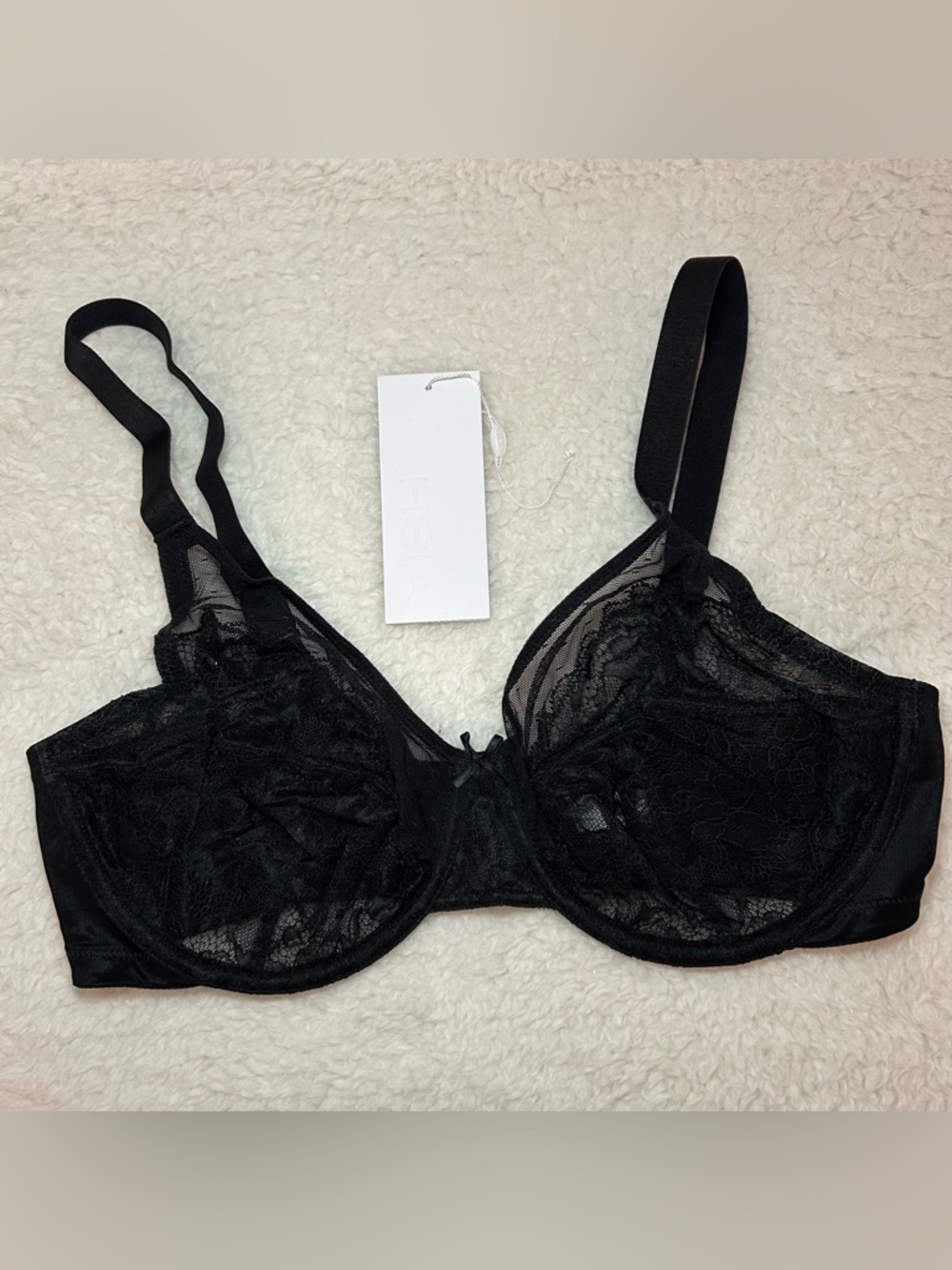 HSIA Enchanted Unlined Lace Underwire Bra 36D Black NWT